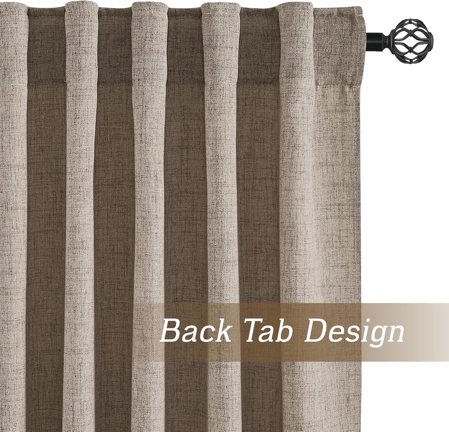 RYB HOME Linen Sheer Curtains and Drapes for Living Room 108 inches Length, Breathable Back Tab/Rod Pocket Semi Sheer Curtains, Oatmeal, W 52 x L 108 inches, 2 Panels Set