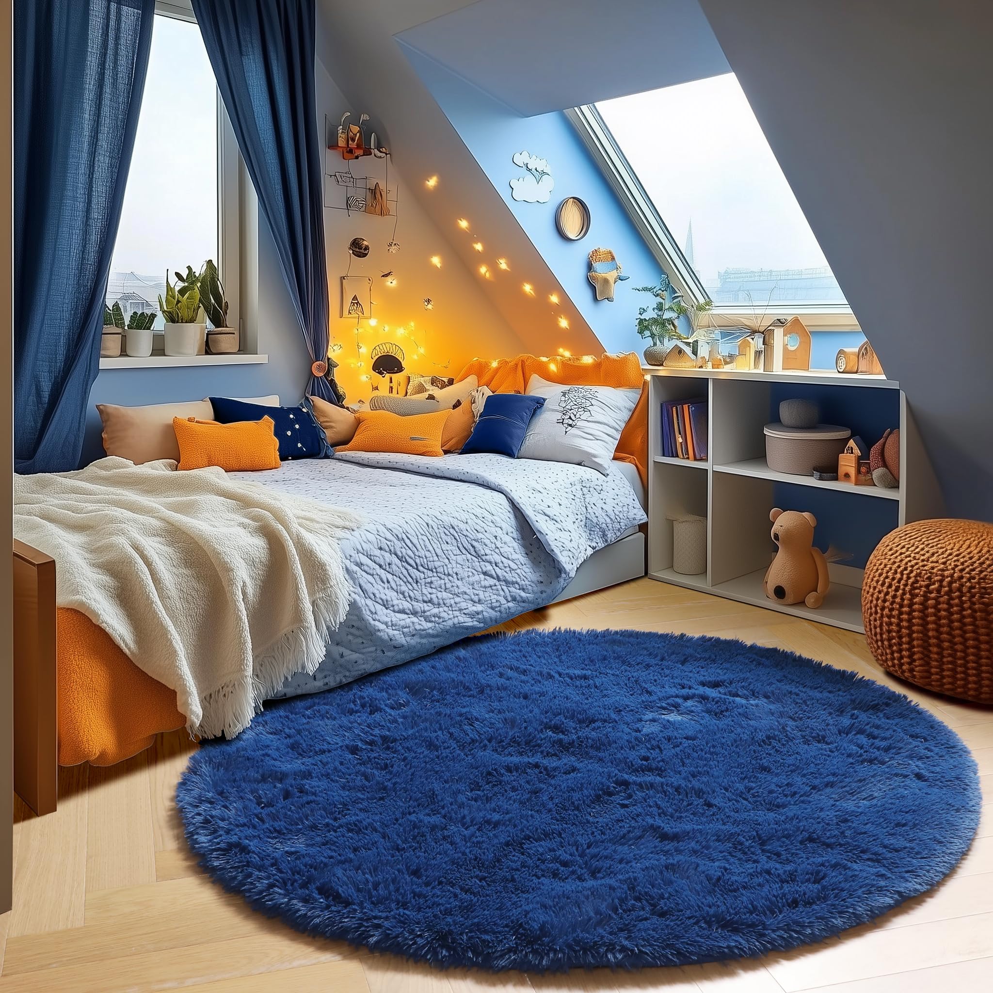 ONASAR Tie-Dyed Dark Grey Round Area Rugs 5ft, Ultra Soft Bedroom Circle Rug for Kids Girls Teen Room, Fluffy Plush Shaggy Carpet Floor Mats for Baby Nursery Living Room Playroom Home Decor