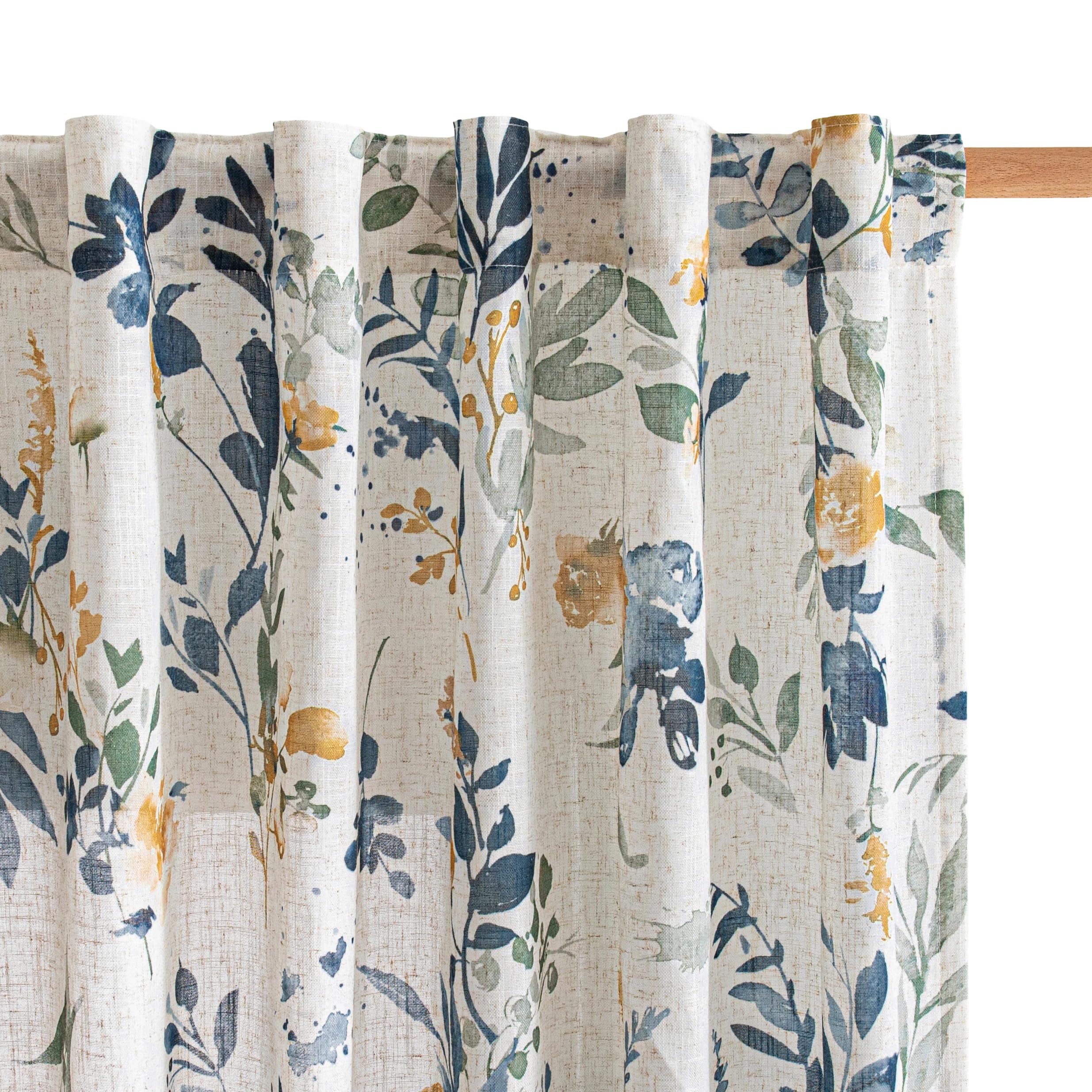 MYSKY HOME Ceiling Curtains for Living Room, Farmhouse Style Lines Printed Curtains 95 Inches Long Semi Sheer Drapes for Living Room, Modern Style Room Divider Curtains, 50"x95", Khaki, 2 PCs