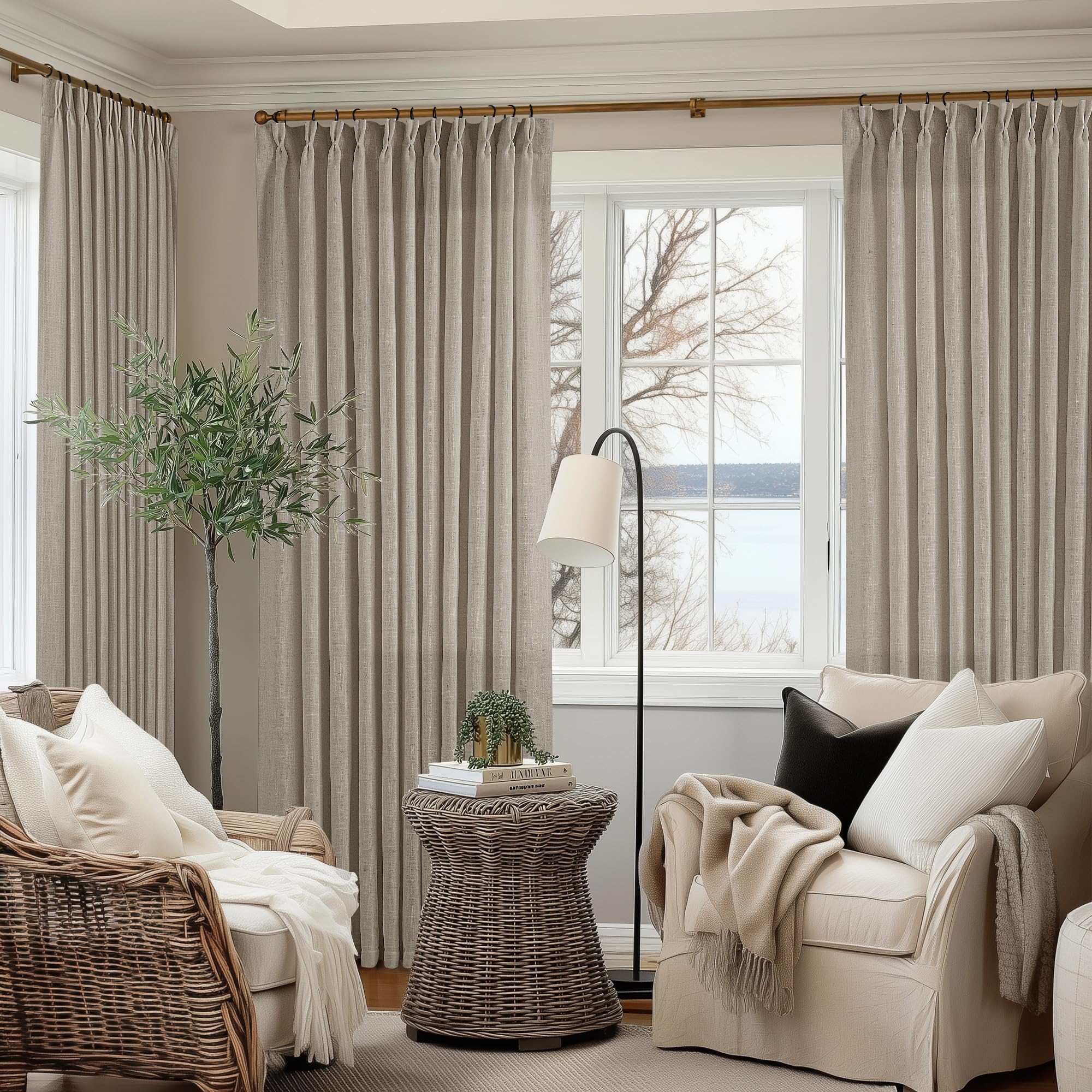 Dutch Cocoa Pinch Pleated Linen Curtains 84 Inches Long 60 Inch Width Linen Blend Light Filtering Window Curtains 84 Inch for Living Room Bedroom Patio Pinch Pleat Drapes Hooks Rings 1 Panel 60Wx84L