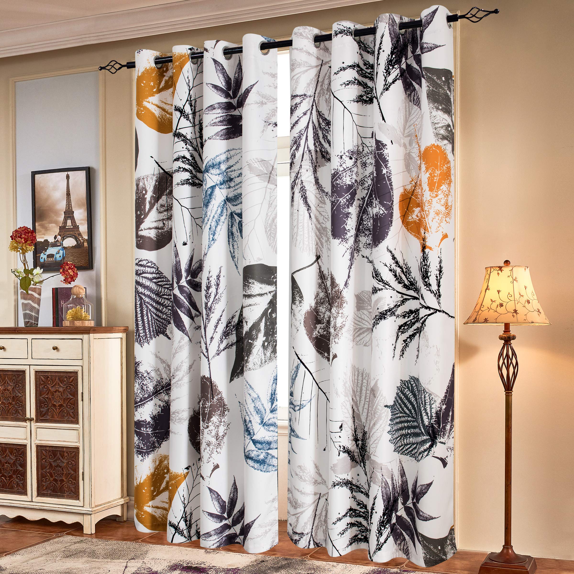 SUBRTEX Light Flitering Curtains 52Wx84L, Room Darkening Vibrant Floral Drapes, 50% Blackout, Semi Sheer Boho Farmhouse Curtains for Living Room, Brown