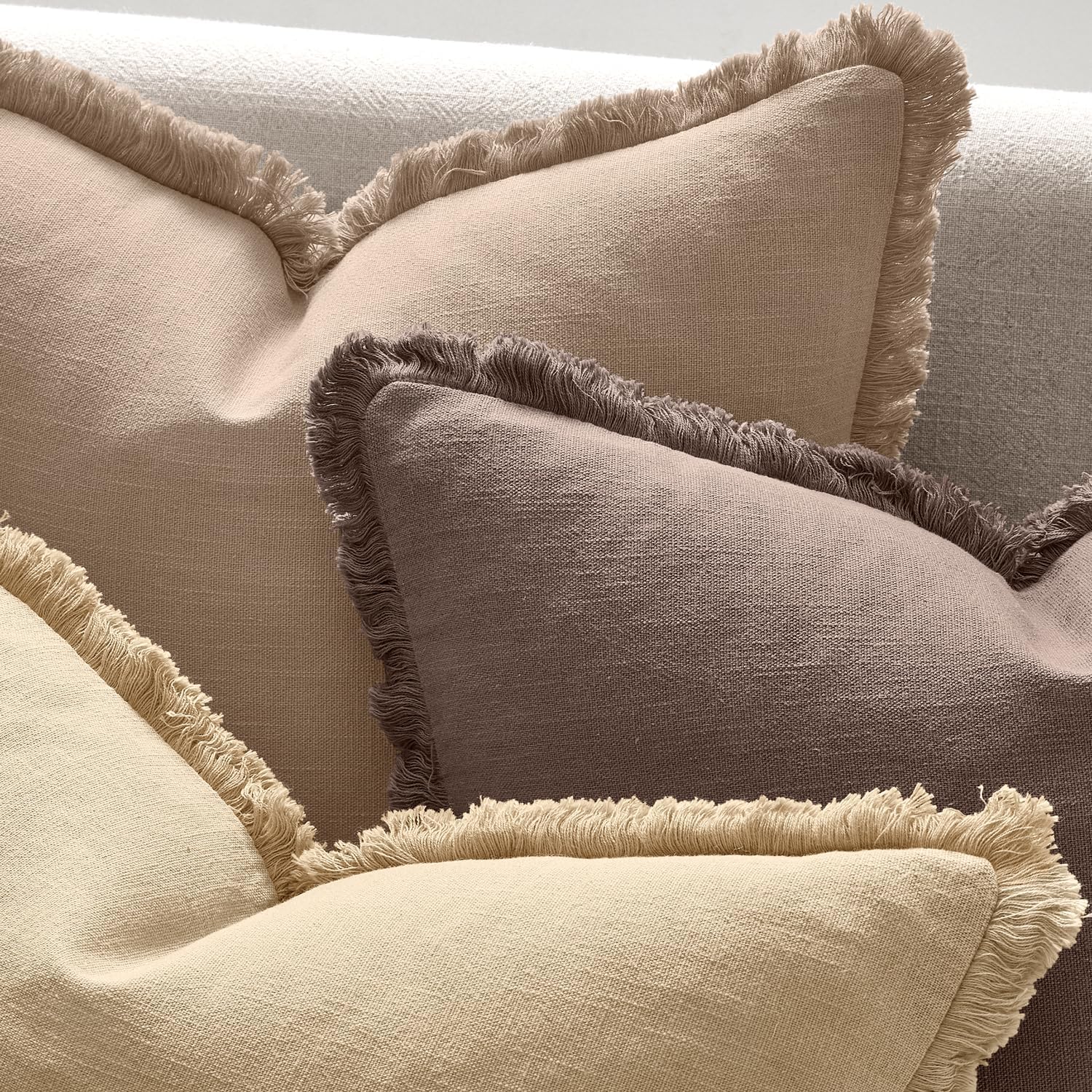 ANRODUO Set of 2 Decorative Throw Pillow Covers 26×26 Inch Soft Linen Fringe Farmhouse Boho Vintage Cushion Covers with Tassels Accent Pillowcase for Couch Sofa Bed Living Room Summer Decor Cream