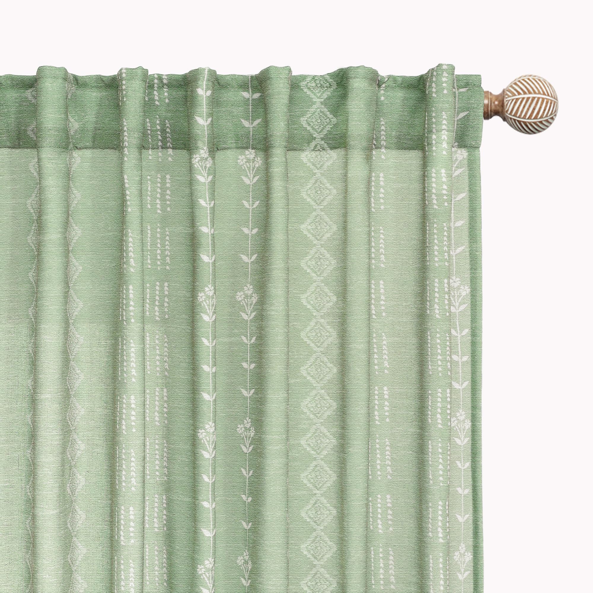 Linen Farmhouse Curtains for Living Room, Neutral Taupe Cream Light Filtering Boho Sheer Floral Patterned Curtains for Dining Room Bedroom 84 Inch Length 2 Panels Set