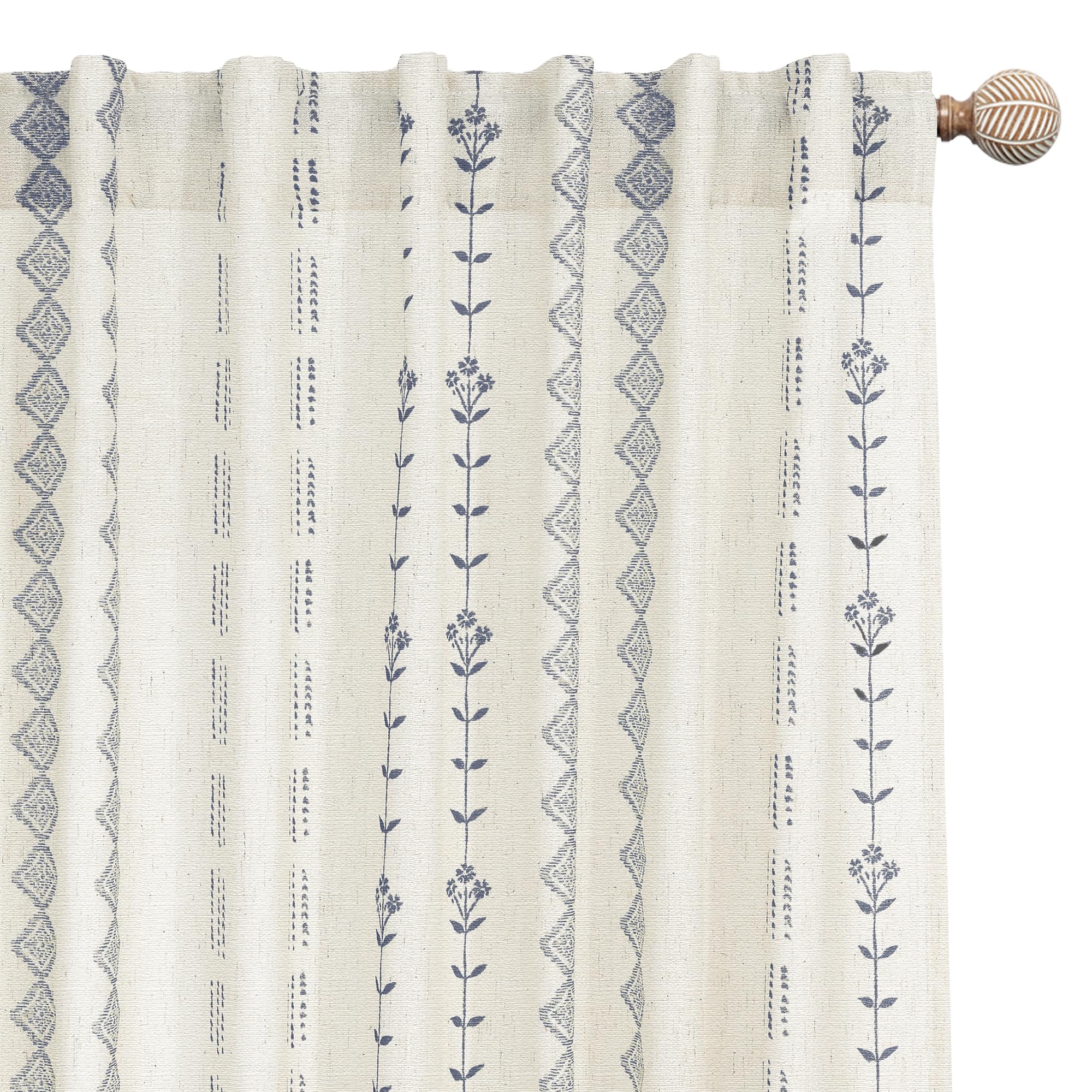 Linen Farmhouse Curtains for Living Room, Neutral Taupe Cream Light Filtering Boho Sheer Floral Patterned Curtains for Dining Room Bedroom 84 Inch Length 2 Panels Set