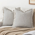 YEENAASY Throw Pillow Covers 22x22 Set of 2 Striped Fringe Pillow Cover Farmhouse Cushion Covers with Tassel Neutral Boho Pillows Decorative Square Pillowcase for Couch Sofa Bed, Blue