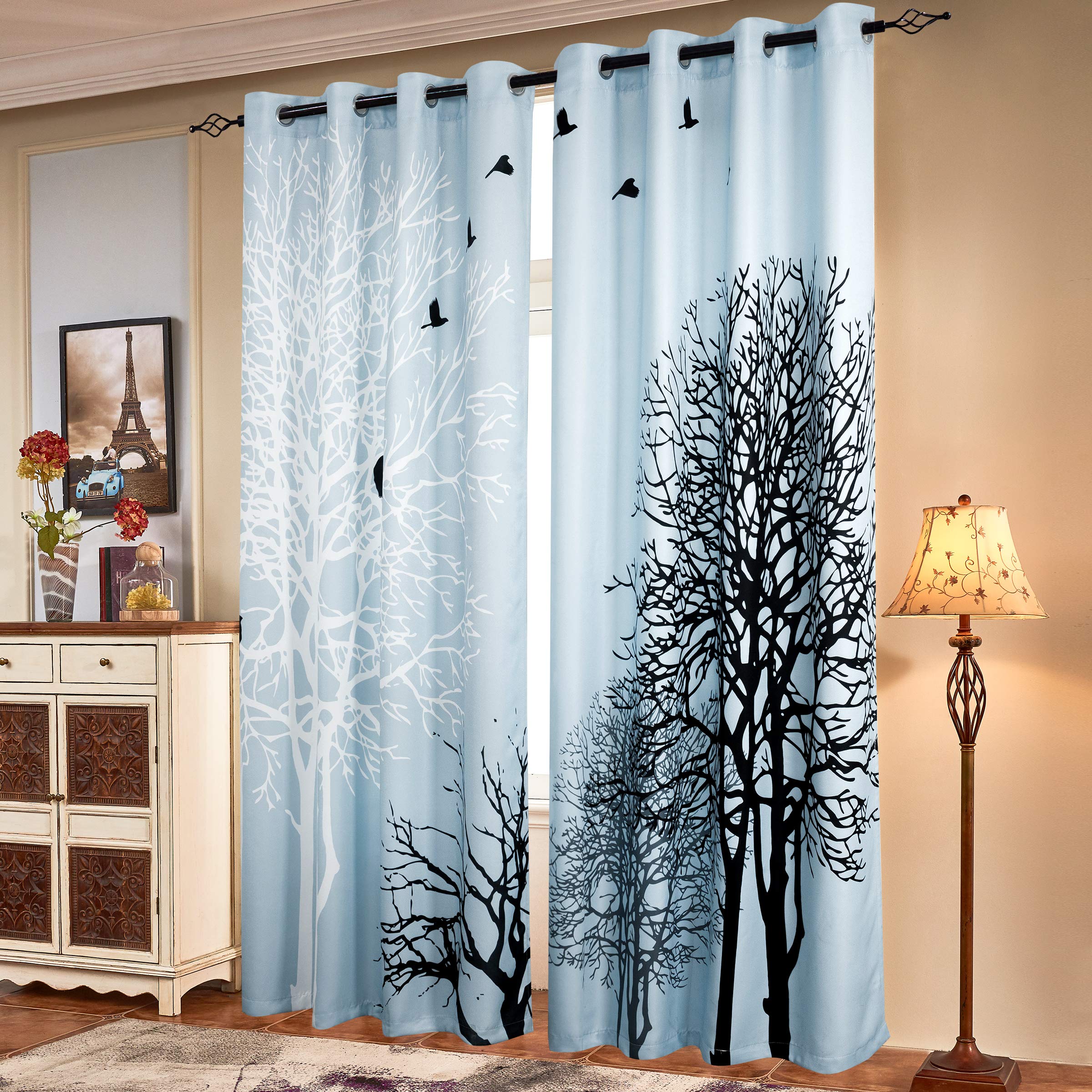 SUBRTEX Light Flitering Curtains 52Wx84L, Room Darkening Vibrant Floral Drapes, 50% Blackout, Semi Sheer Boho Farmhouse Curtains for Living Room, Brown
