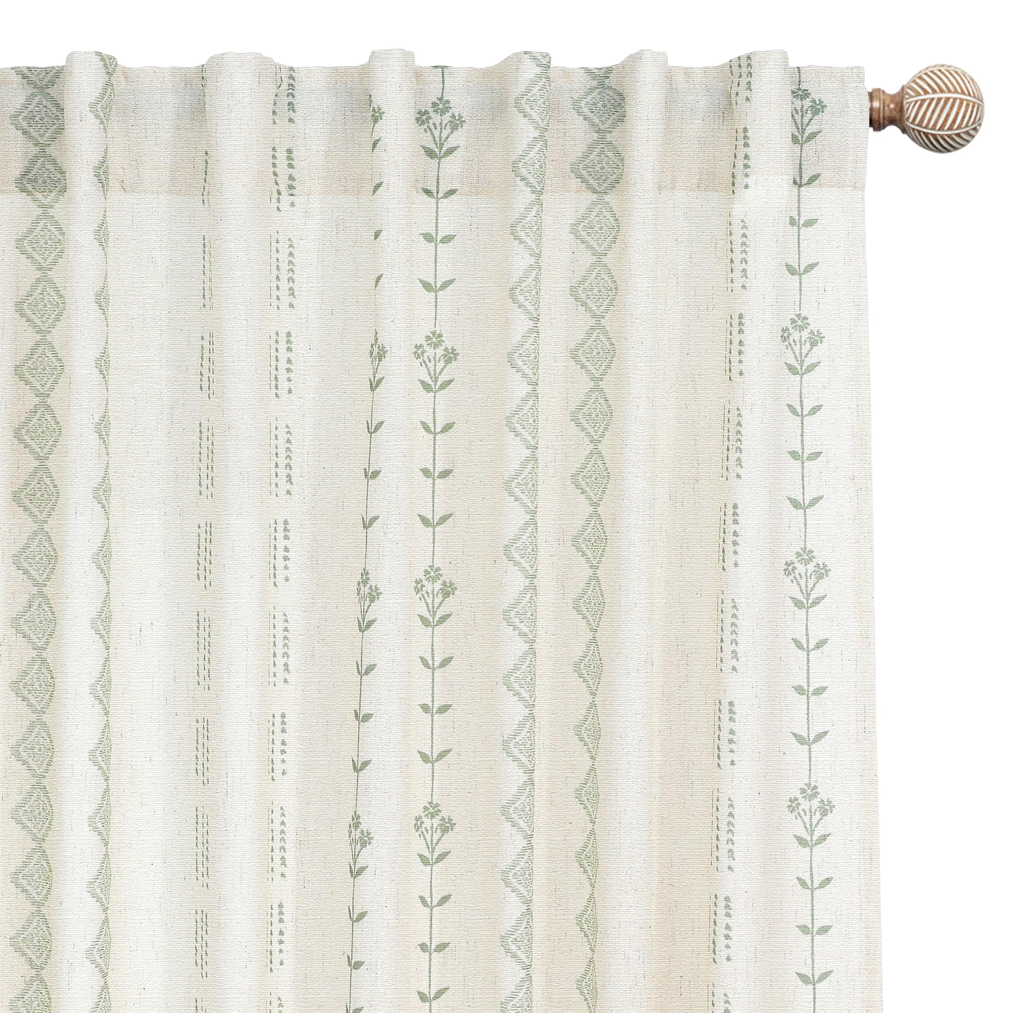 Linen Farmhouse Curtains for Living Room, Neutral Taupe Cream Light Filtering Boho Sheer Floral Patterned Curtains for Dining Room Bedroom 84 Inch Length 2 Panels Set
