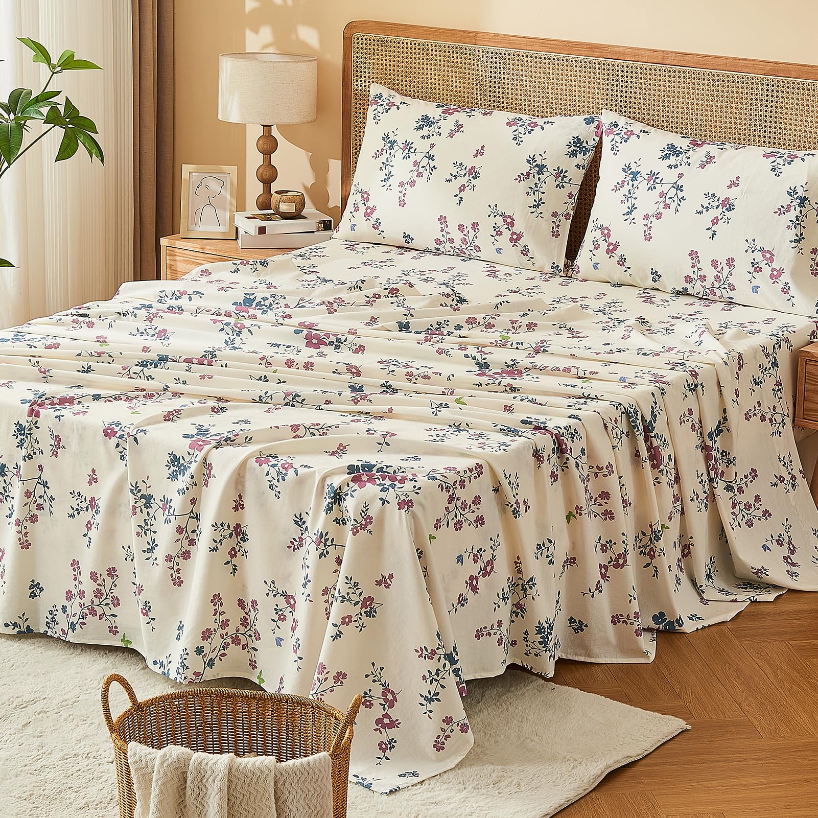 Bedlifes 100% French Linen Sheets Queen Size 18-24”Extra Deep Pocket 4-Piece Set Breathable & Moisture-Wicking,Soft & Durable Sheets for Thick Mattresses(Linen)