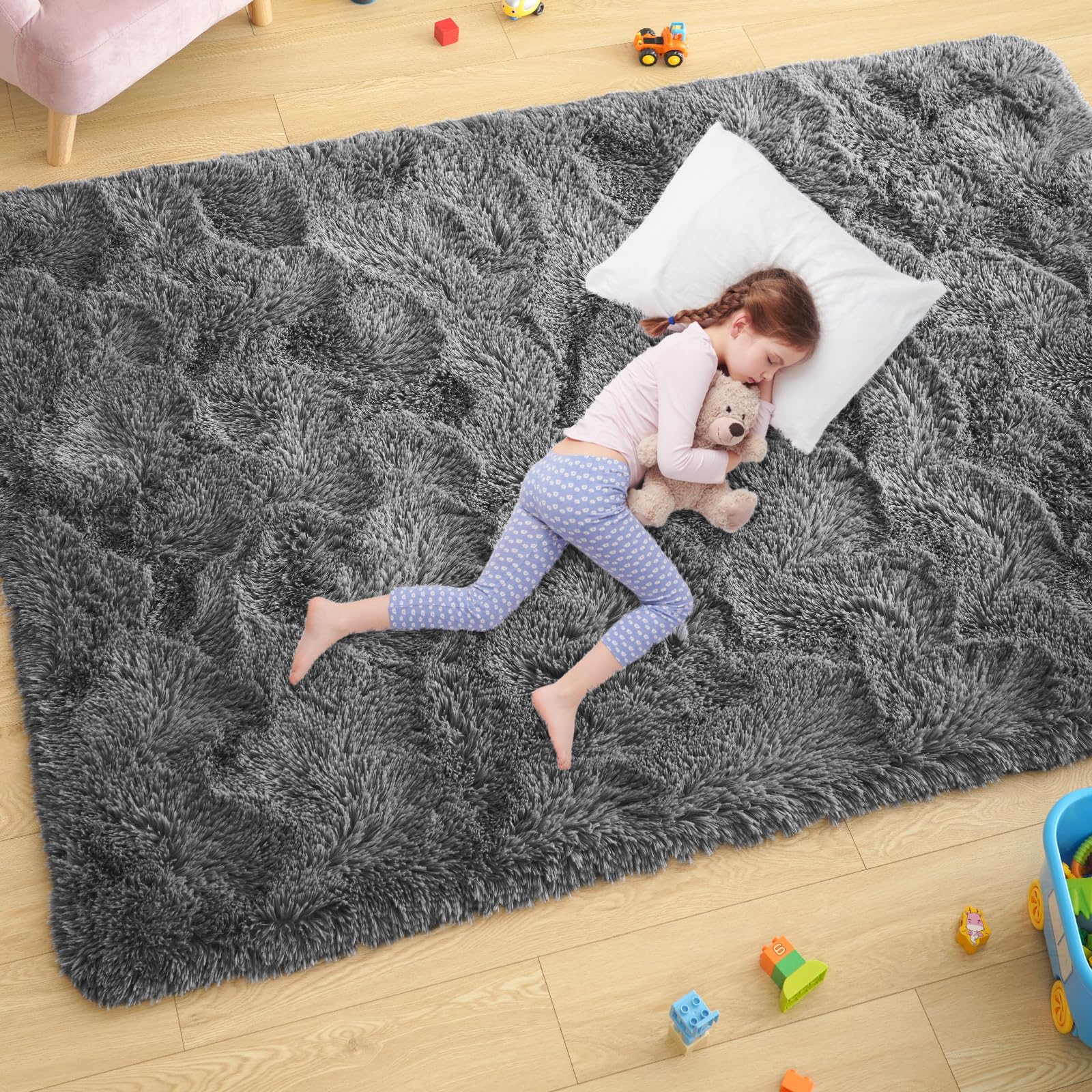 Ultra Soft Fluffy Rugs for Bedroom 4x6 Feet, Shag Area Rugs for Living Room, Large Comfy Furry Rug for Boys Kids Baby Room Decor, Non Slip Nursery Rug Modern Indoor Fuzzy Floor Carpet, Light Blue