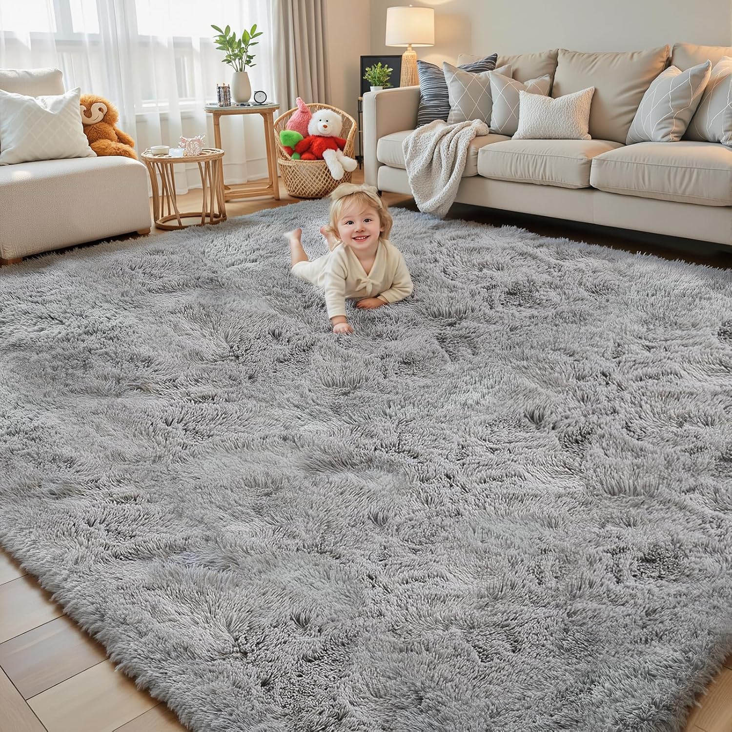 8x10 Area Rugs for Living Room Bedroom Fluffy, Large Area Rug Shag Shaggy Carpet Soft Plush Furry Bedside Rug, Area Rugs for Home Decor(8 x 10, Dark Blue Tie-Dyed)