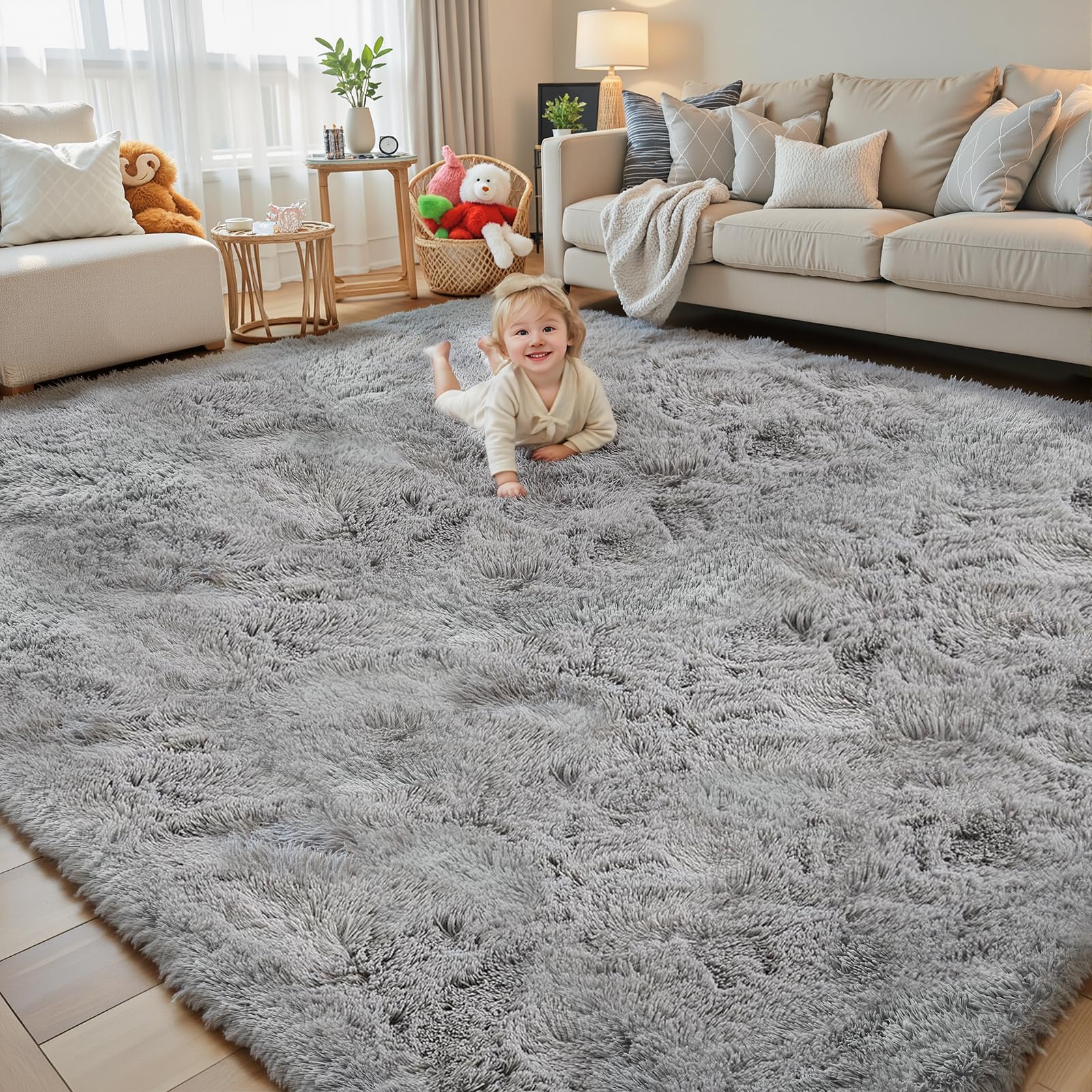 8x10 Area Rugs for Living Room Bedroom Fluffy, Large Area Rug Shag Shaggy Carpet Soft Plush Furry Bedside Rug, Area Rugs for Home Decor(8 x 10, Dark Blue Tie-Dyed)