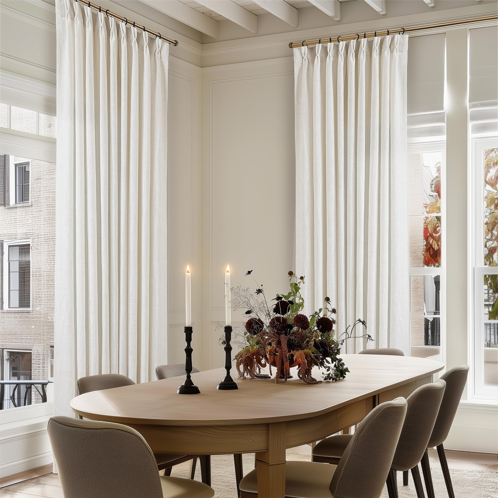 Dutch Cocoa Pinch Pleated Linen Curtains 84 Inches Long 60 Inch Width Linen Blend Light Filtering Window Curtains 84 Inch for Living Room Bedroom Patio Pinch Pleat Drapes Hooks Rings 1 Panel 60Wx84L