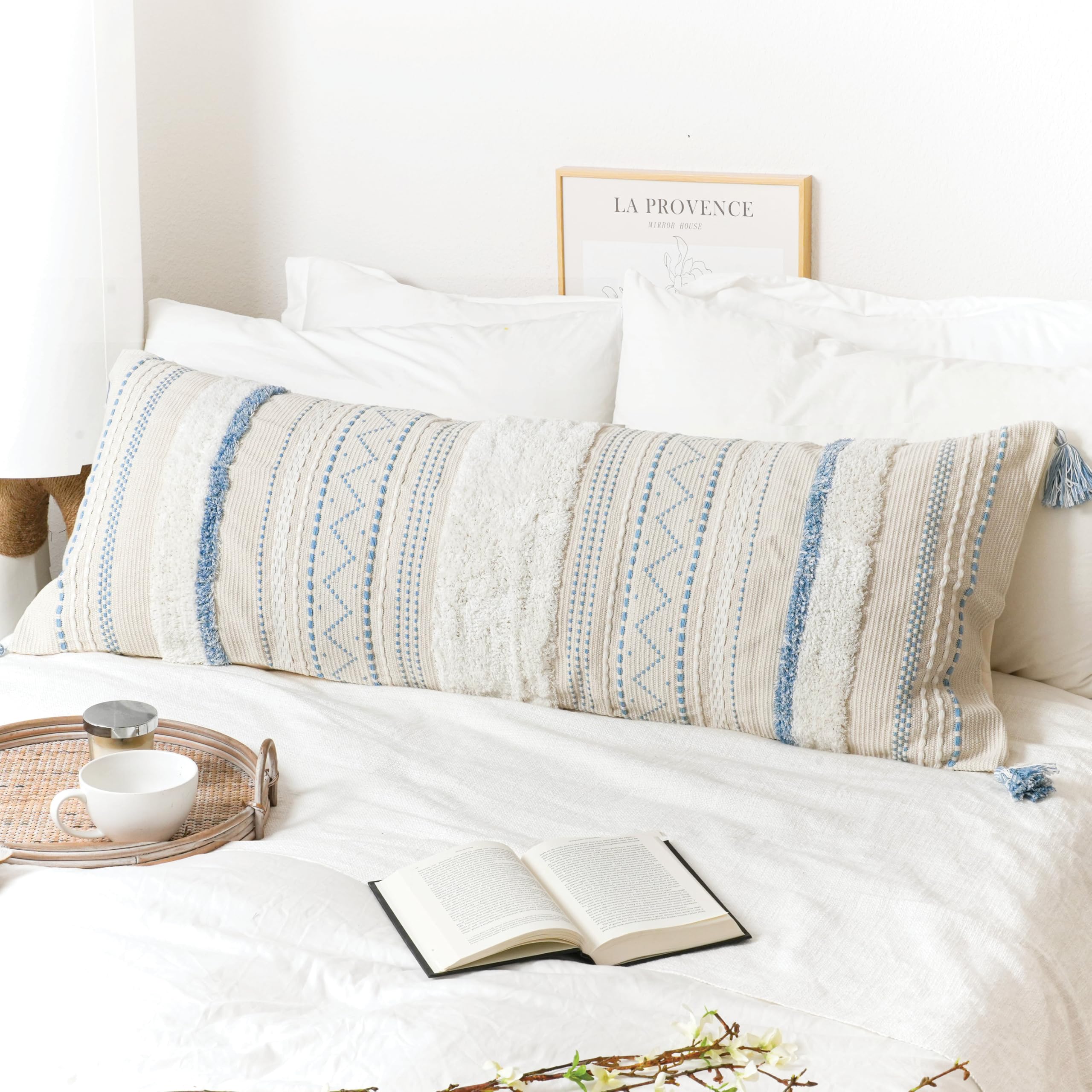 BlissBlush Decorative Throw Pillow Covers 20x20 Combo Set of 2 Square Cream Neutral White Boho Accent Pillowcase Tassels Farmhouse Cushion for Couch Sofa Bedroom Living Room Home Décor Cover ONLY