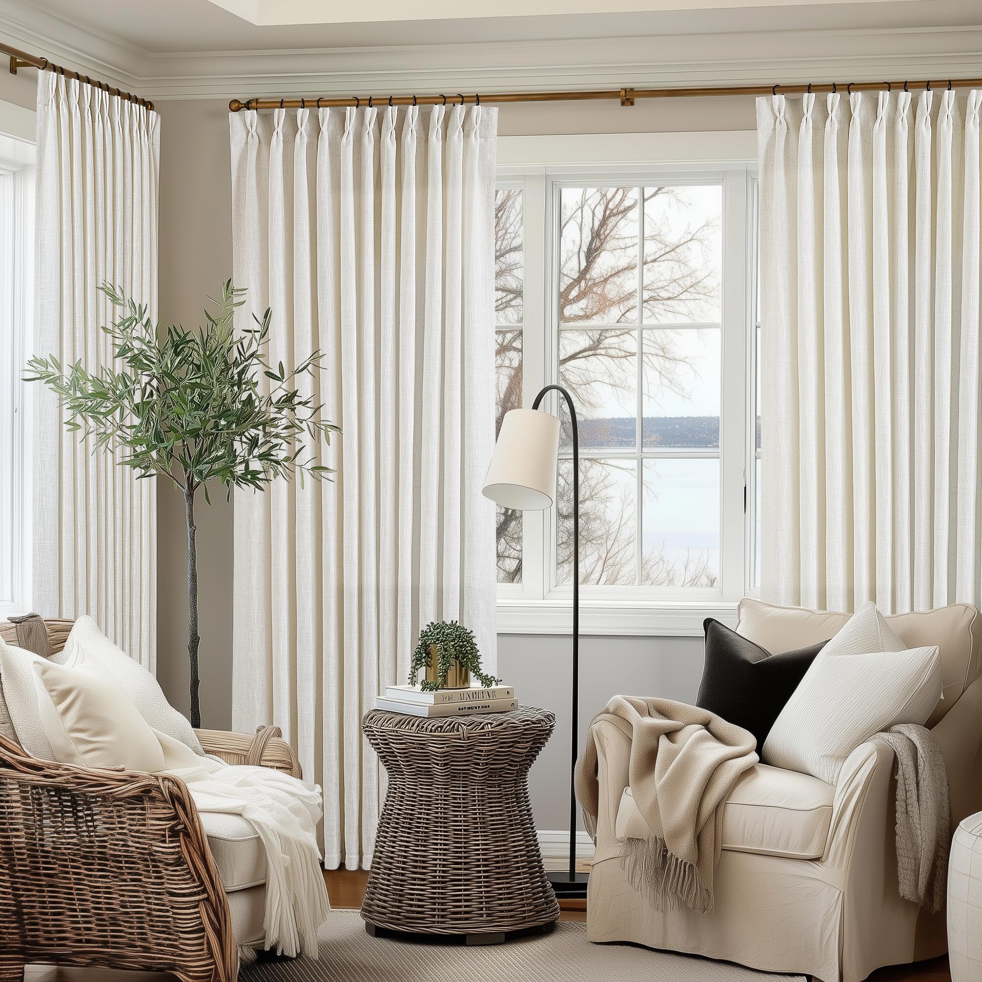Dutch Cocoa Pinch Pleated Linen Curtains 84 Inches Long 60 Inch Width Linen Blend Light Filtering Window Curtains 84 Inch for Living Room Bedroom Patio Pinch Pleat Drapes Hooks Rings 1 Panel 60Wx84L
