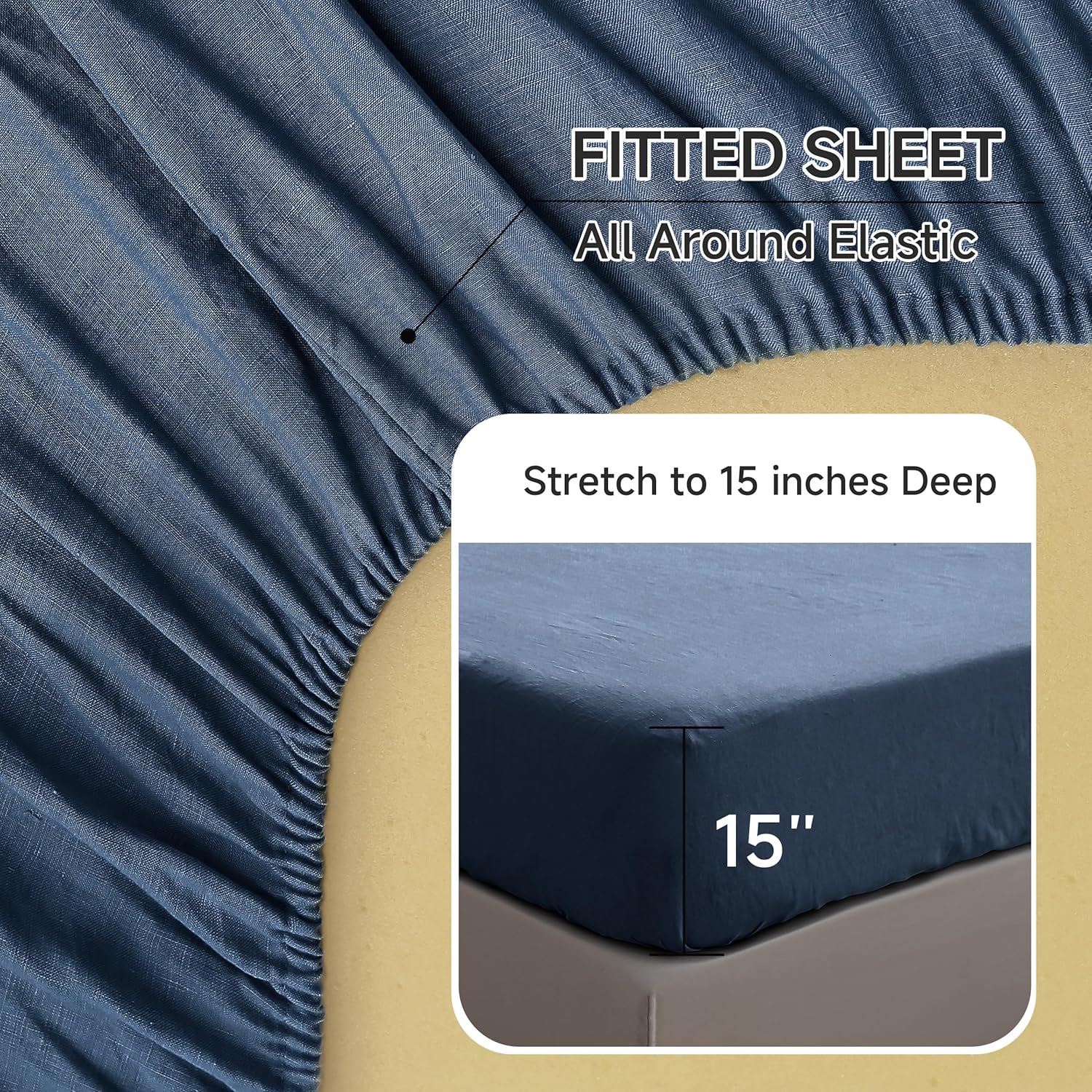 Simple&Opulence 100% Linen Sheets Queen Size Set, 4 Pcs Natural French Linen Bed Sheets, Breathable Soft Durable Bedding Set for All Season (Classic Blue, Queen)