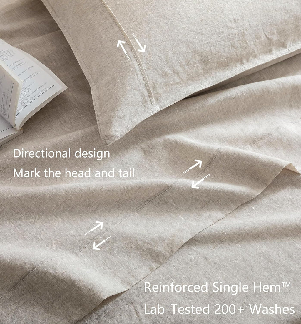 Talasily 100% French Pure Linen Sheets Set Queen Size,Oeko-TEX Certified Bedding, All-Season Breathable for Hot Sleepers,16 Inch Deep Pocket Machine Washable 4-Piece (Natural Linen)